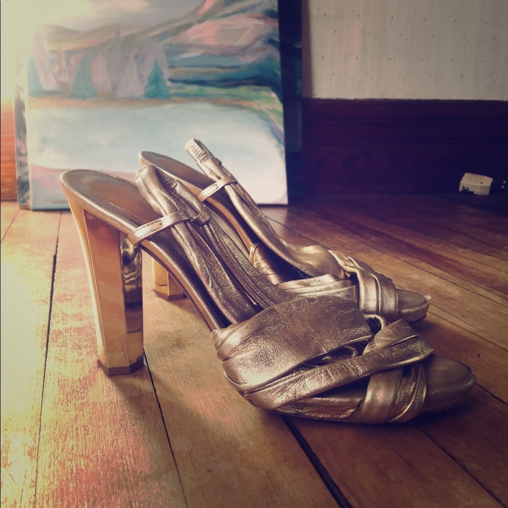 Diane von Furstenberg open toe gold high heels